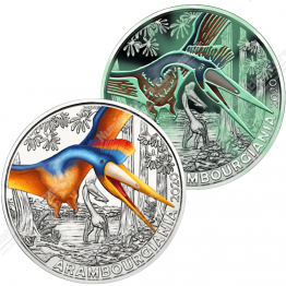 novita - Commemorative Estero - Austria - Serie Dinosauri: Stiracosauro - 3  euro con dettagli smaltati e fluorescenza