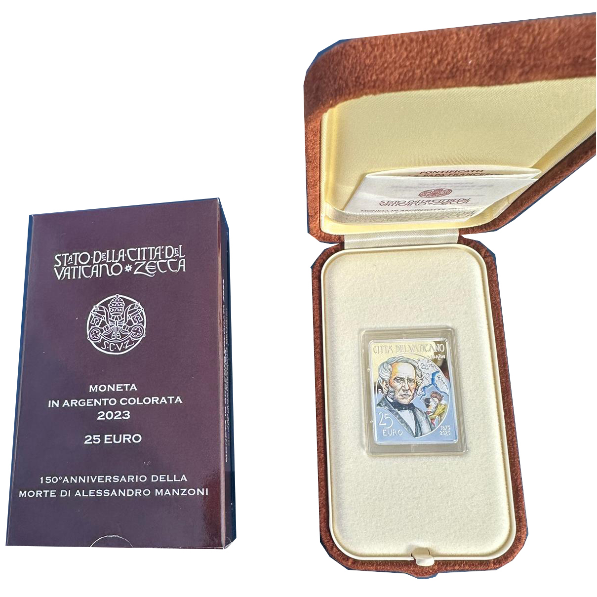 25 EURO ARGENTO COLORATA VATICANO MANZONI